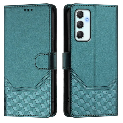 For Samsung Galaxy A35 5G Case Imprinted Honeycomb RFID Blocking Leather Phone Cover with Strap