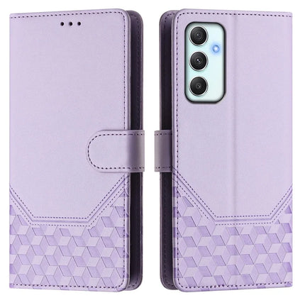 For Samsung Galaxy A35 5G Case Imprinted Honeycomb RFID Blocking Leather Phone Cover with Strap