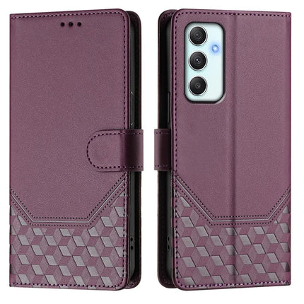 For Samsung Galaxy A35 5G Case Imprinted Honeycomb RFID Blocking Leather Phone Cover with Strap