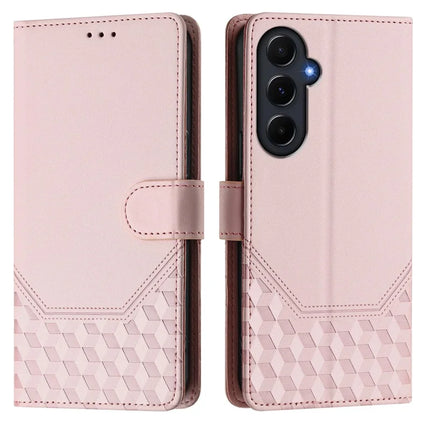 For Samsung Galaxy A55 5G Case Imprinted Honeycomb RFID Blocking Leather Phone Cover with Strap