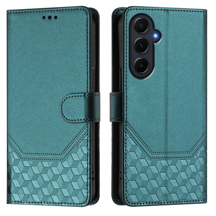 For Samsung Galaxy A55 5G Case Imprinted Honeycomb RFID Blocking Leather Phone Cover with Strap