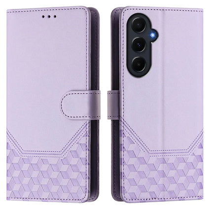 For Samsung Galaxy A55 5G Case Imprinted Honeycomb RFID Blocking Leather Phone Cover with Strap