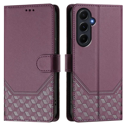 For Samsung Galaxy A55 5G Case Imprinted Honeycomb RFID Blocking Leather Phone Cover with Strap
