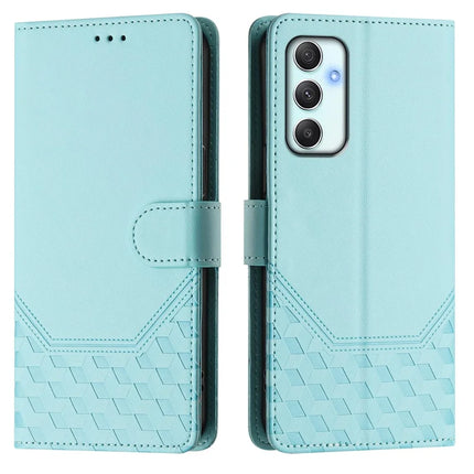 For Samsung Galaxy A34 5G Case Imprinted Honeycomb RFID Blocking Leather Phone Cover with Strap