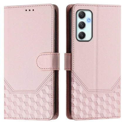 For Samsung Galaxy A34 5G Case Imprinted Honeycomb RFID Blocking Leather Phone Cover with Strap