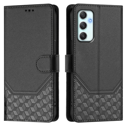 For Samsung Galaxy A34 5G Case Imprinted Honeycomb RFID Blocking Leather Phone Cover with Strap