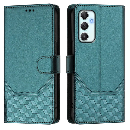 For Samsung Galaxy A34 5G Case Imprinted Honeycomb RFID Blocking Leather Phone Cover with Strap