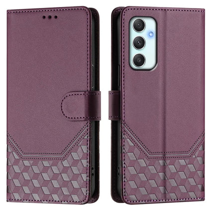For Samsung Galaxy A34 5G Case Imprinted Honeycomb RFID Blocking Leather Phone Cover with Strap