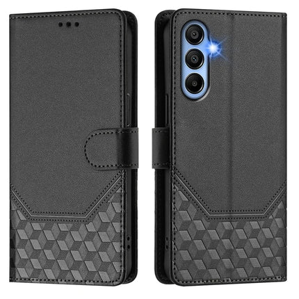 For Samsung Galaxy A15 5G / Galaxy A15 4G Case Imprinted Honeycomb RFID Blocking Leather Phone Cover with Strap