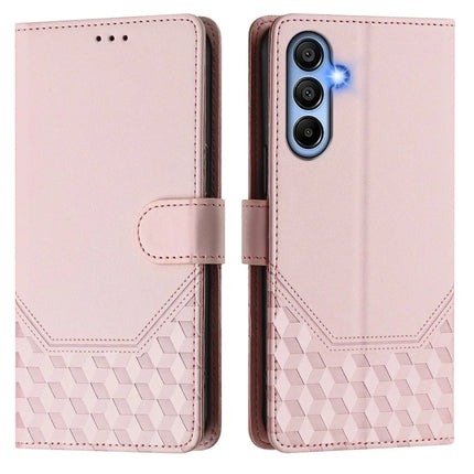 For Samsung Galaxy A06 Case Imprinted Honeycomb RFID Blocking Leather Phone Cover with Strap