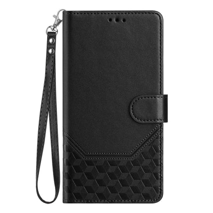 For Samsung Galaxy A06 Case Imprinted Honeycomb RFID Blocking Leather Phone Cover with Strap