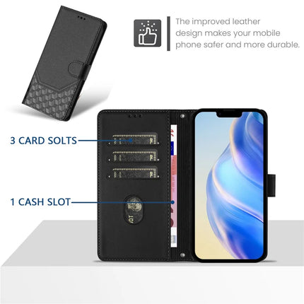 For Samsung Galaxy A06 Case Imprinted Honeycomb RFID Blocking Leather Phone Cover with Strap