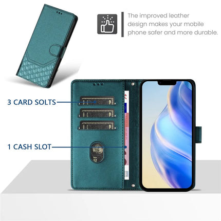 For Samsung Galaxy A06 Case Imprinted Honeycomb RFID Blocking Leather Phone Cover with Strap