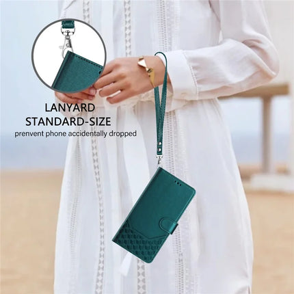 For Samsung Galaxy A06 Case Imprinted Honeycomb RFID Blocking Leather Phone Cover with Strap