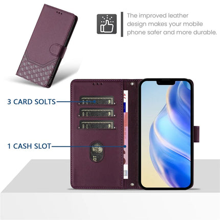 For Samsung Galaxy A06 Case Imprinted Honeycomb RFID Blocking Leather Phone Cover with Strap