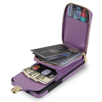 For Samsung Galaxy A16 5G  /  4G Case Zipper Wallet Leather+TPU Phone Cover with Strap