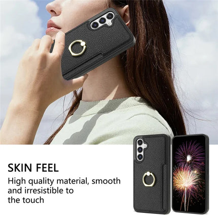 For Samsung Galaxy A16 4G / 5G Case Ring Kickstand PU+TPU Card Holder Phone Cover