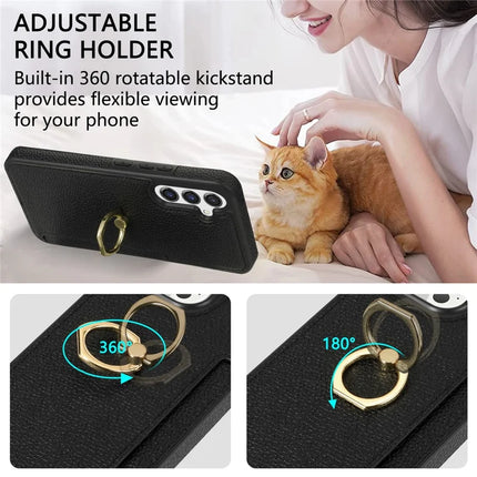 For Samsung Galaxy A16 4G / 5G Case Ring Kickstand PU+TPU Card Holder Phone Cover