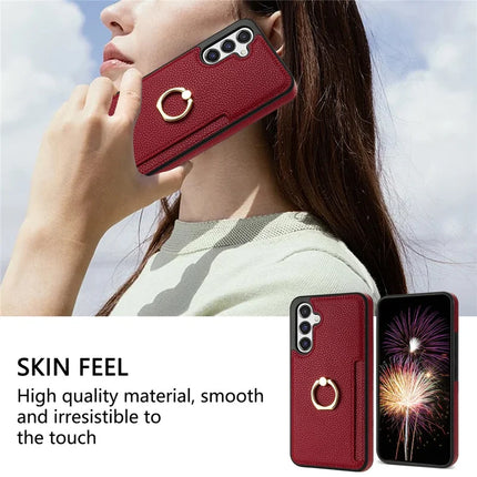 For Samsung Galaxy A16 4G / 5G Case Ring Kickstand PU+TPU Card Holder Phone Cover