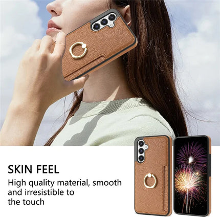 For Samsung Galaxy A16 4G / 5G Case Ring Kickstand PU+TPU Card Holder Phone Cover