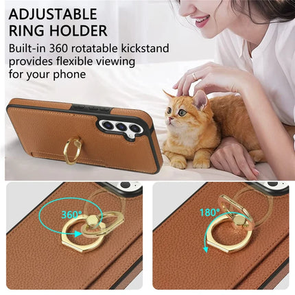 For Samsung Galaxy A16 4G / 5G Case Ring Kickstand PU+TPU Card Holder Phone Cover