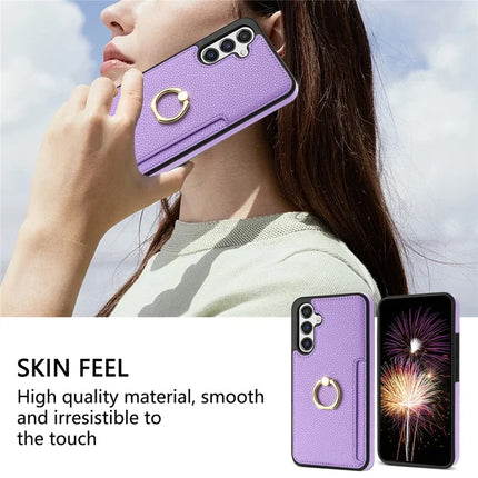 For Samsung Galaxy A16 4G / 5G Case Ring Kickstand PU+TPU Card Holder Phone Cover