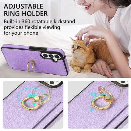 For Samsung Galaxy A16 4G / 5G Case Ring Kickstand PU+TPU Card Holder Phone Cover