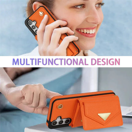 For Samsung Galaxy A16 4G / 5G Case Card Slots PU+TPU Cell Phone Cover with Long Strap