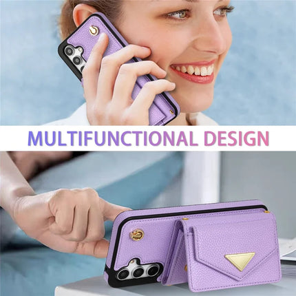 For Samsung Galaxy A16 4G / 5G Case Card Slots PU+TPU Cell Phone Cover with Long Strap