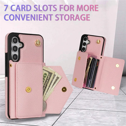 For Samsung Galaxy A16 4G / 5G Case Card Slots PU+TPU Cell Phone Cover with Long Strap