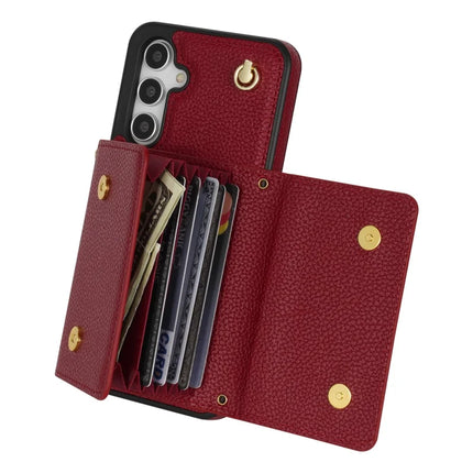For Samsung Galaxy A16 4G / 5G Case Card Slots PU+TPU Cell Phone Cover with Long Strap