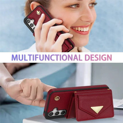 For Samsung Galaxy A16 4G / 5G Case Card Slots PU+TPU Cell Phone Cover with Long Strap