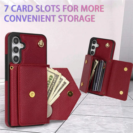 For Samsung Galaxy A16 4G / 5G Case Card Slots PU+TPU Cell Phone Cover with Long Strap