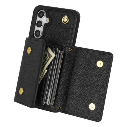 For Samsung Galaxy A16 4G / 5G Case Card Slots PU+TPU Cell Phone Cover with Long Strap