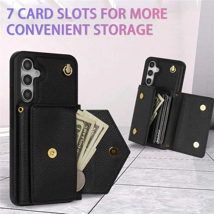 For Samsung Galaxy A16 4G / 5G Case Card Slots PU+TPU Cell Phone Cover with Long Strap
