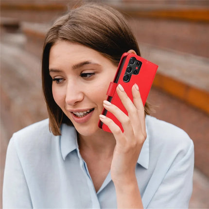 For Samsung Galaxy S23 Ultra Case RFID Blocking PU Leather Wallet Flip Phone Cover with Wrist Strap