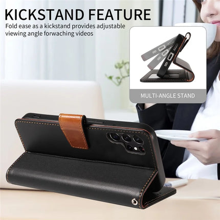 For Samsung Galaxy S23 Ultra Case RFID Blocking PU Leather Wallet Flip Phone Cover with Wrist Strap