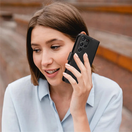 For Samsung Galaxy S23 Ultra Case RFID Blocking PU Leather Wallet Flip Phone Cover with Wrist Strap