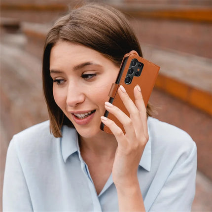 For Samsung Galaxy S23 Ultra Case RFID Blocking PU Leather Wallet Flip Phone Cover with Wrist Strap