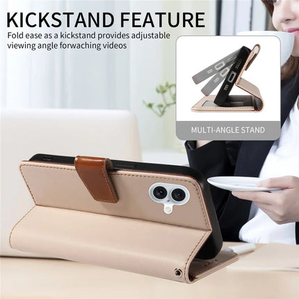 For iPhone 16 Plus Case RFID Blocking PU Leather Wallet Flip Phone Cover with Wrist Strap