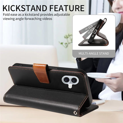 For iPhone 16 Plus Case RFID Blocking PU Leather Wallet Flip Phone Cover with Wrist Strap
