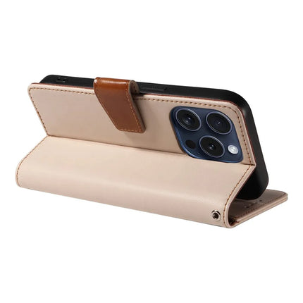 For iPhone 16 Pro Case RFID Blocking PU Leather Wallet Flip Phone Cover with Wrist Strap