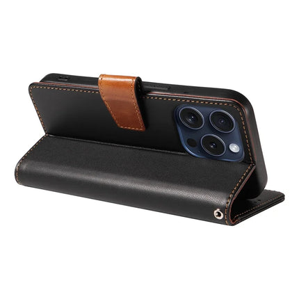 For iPhone 16 Pro Case RFID Blocking PU Leather Wallet Flip Phone Cover with Wrist Strap
