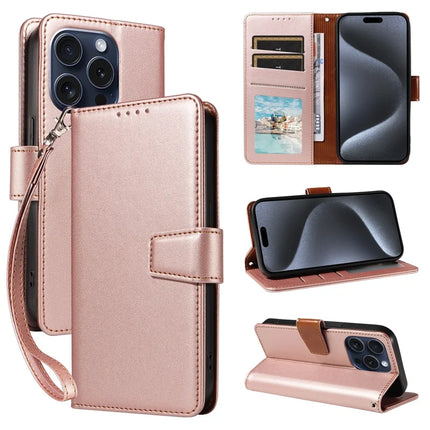 For iPhone 16 Pro Max Case RFID Blocking PU Leather Wallet Flip Phone Cover with Wrist Strap
