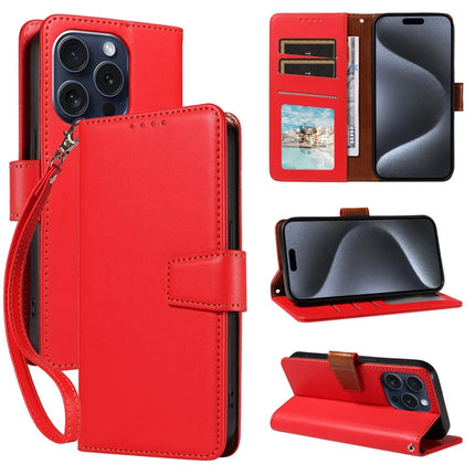 For iPhone 16 Pro Max Case RFID Blocking PU Leather Wallet Flip Phone Cover with Wrist Strap