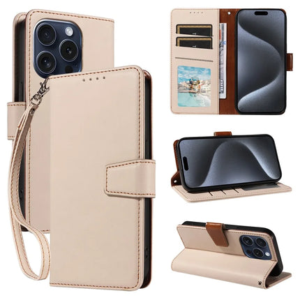 For iPhone 16 Pro Max Case RFID Blocking PU Leather Wallet Flip Phone Cover with Wrist Strap