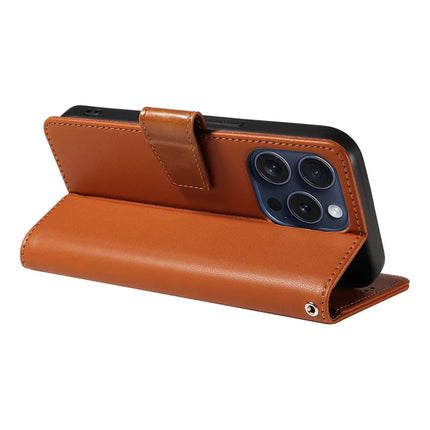 For iPhone 16 Pro Max Case RFID Blocking PU Leather Wallet Flip Phone Cover with Wrist Strap