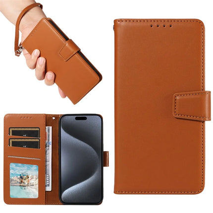 For iPhone 16 Pro Max Case RFID Blocking PU Leather Wallet Flip Phone Cover with Wrist Strap