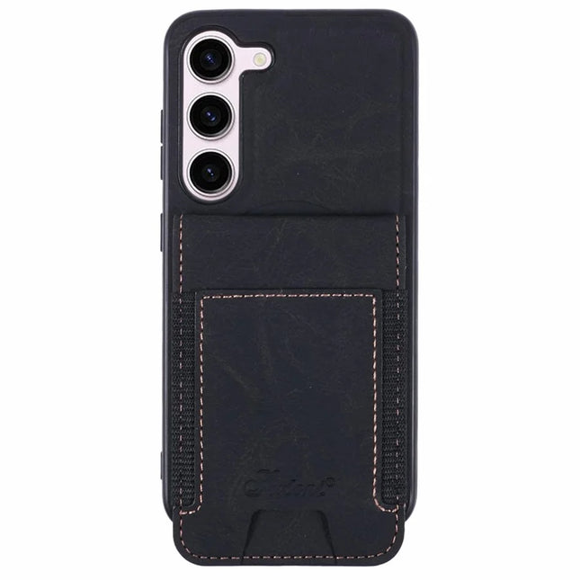 SUTENI H17 For Samsung Galaxy S23+ Magnetic Case Card Slots Leather+TPU Kickstand Phone Cover - Black