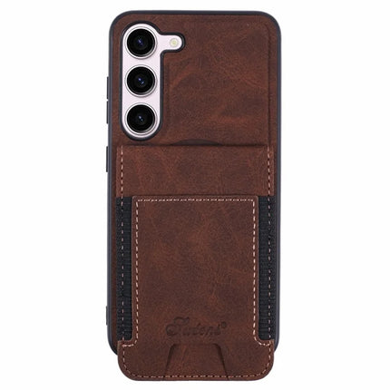 SUTENI H17 For Samsung Galaxy S23+ Magnetic Case Card Slots Leather+TPU Kickstand Phone Cover - Brown